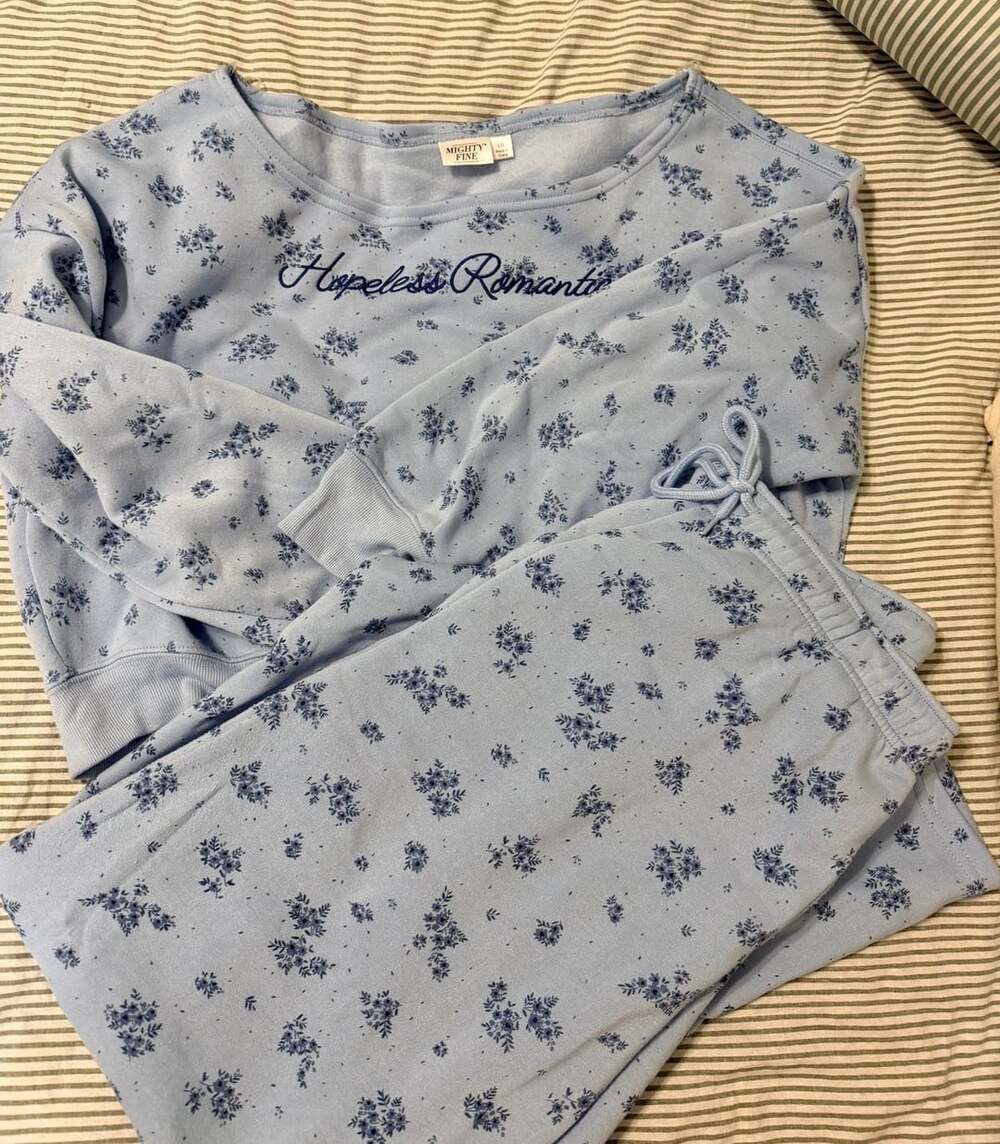 Mighty Fine Hopeless Romantic Sweatshirt Set Size L/ XL Blue Floral
